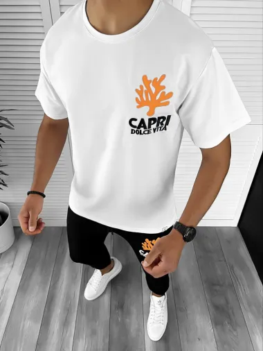 Tricou barbati alb/verde oversize B7962 P19-1.3